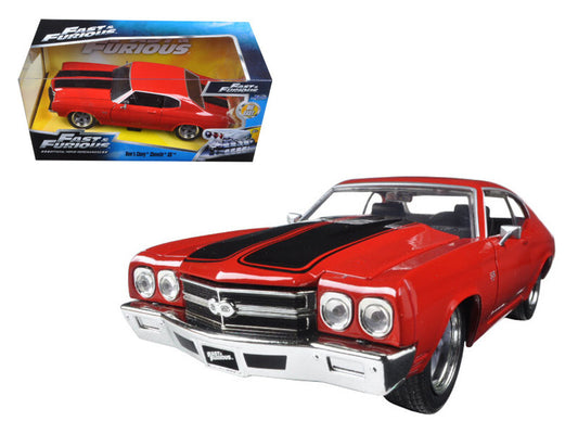 Dom's Chevrolet Chevelle Ss Red With Black Stripes Fast & Furious" Movie 1/24 Diecast Model Car By Jada"""