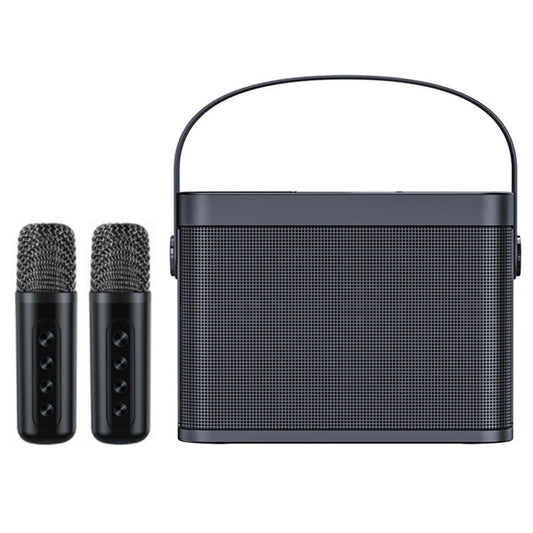 Home Mini Karaoke Speaker Kit Wireless Bluetooth-compatible Dual Microphone Speaker Small Audio Ktv Set Black
